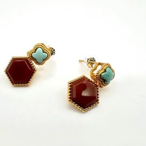 Gold-plated onyx and turquoise earrings